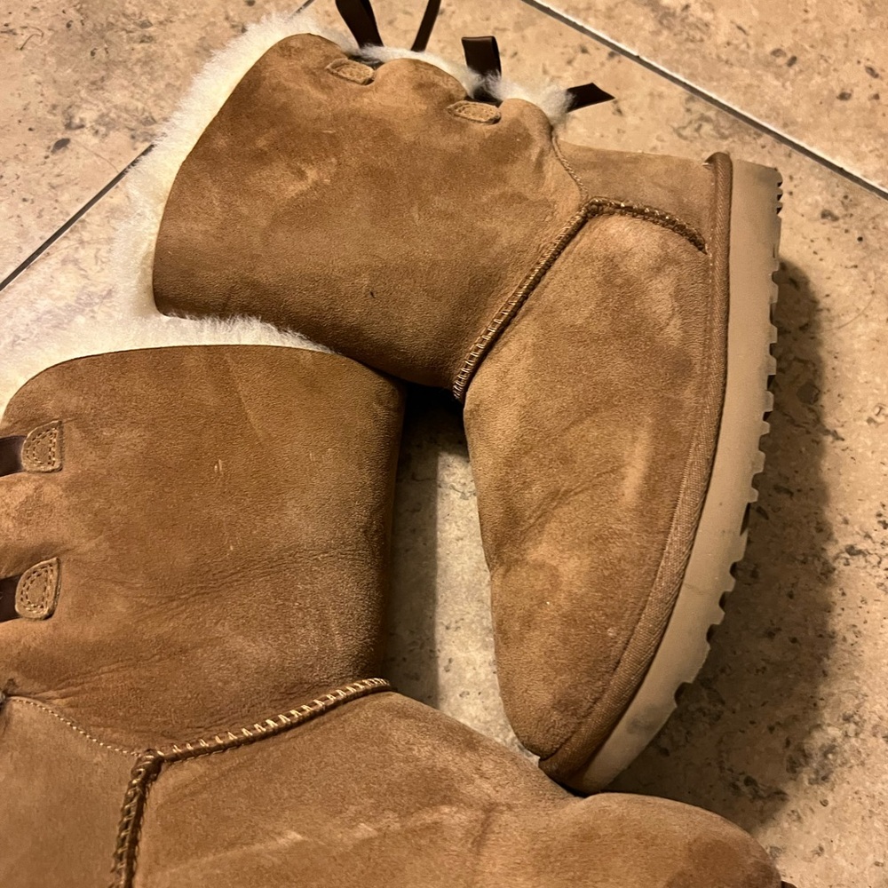 Brown Suede Boots with Bow Detail